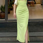 Yellow green v-neck sling simple fashion off-shoulder medium-length ball gown evening dress party dress nv2281