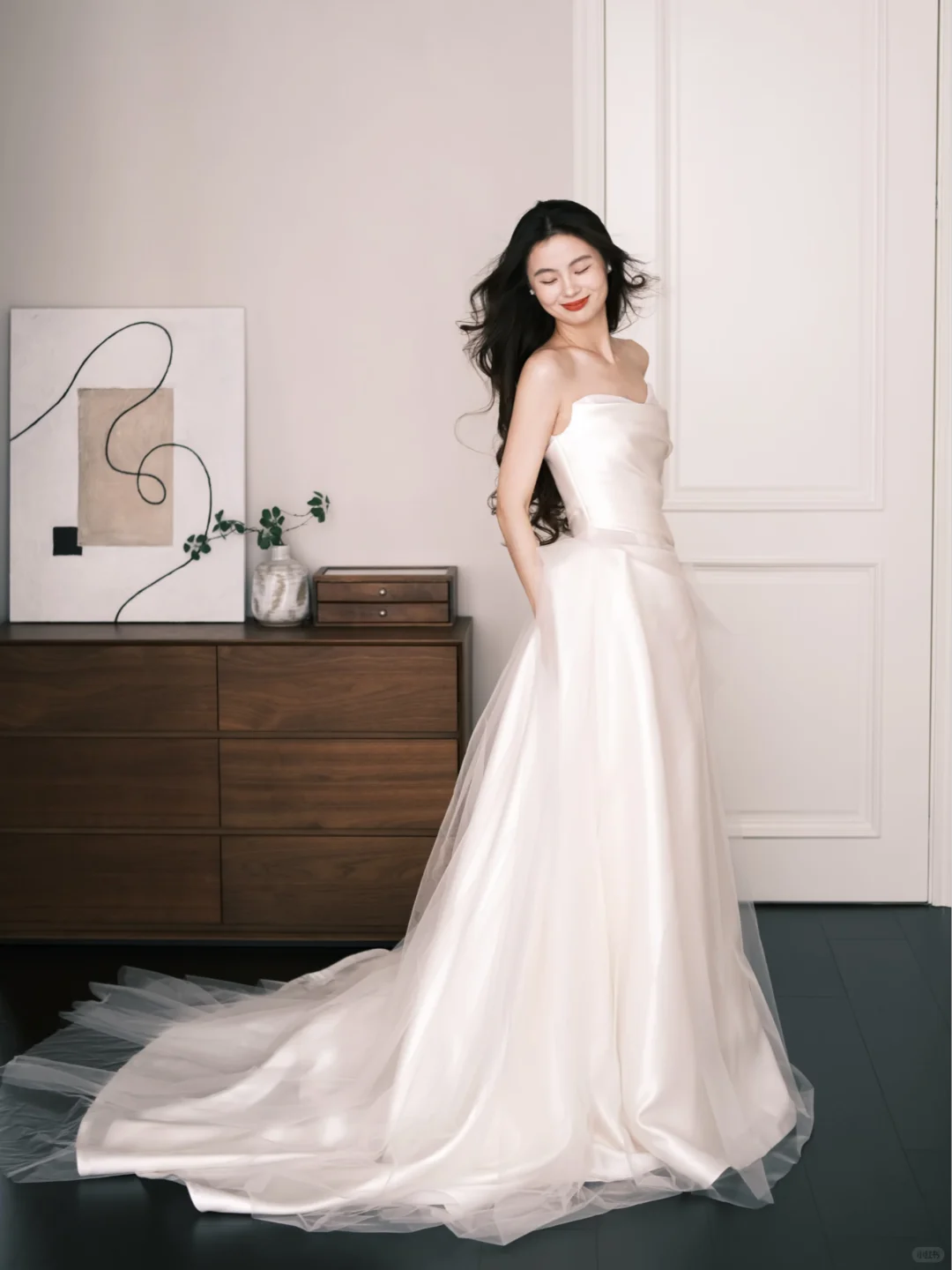 Sweetheart Strapless Satin A Line Wedding Dress Long Train Bridal Gown  NV7203