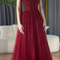 NiceVestidos - Robe de bal longue en tulle bordeaux à paillettes scintillantes NV5841