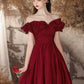A-Linie, schulterfrei, Satin, Burgunderrot, langes Ballkleid, Burgunderrot, langes Abendkleid, nv1605