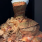 Caramel Orange Strapless Ball Gown Lace Beaded Corset Ombre Ruffle Tulle 3D Floral Prom Dress  NV6948