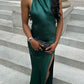 Robe de soirée en satin vert, simple, élégante, à bretelles, longue, fendue, sexy, robe de bal, robe de soirée, robe de soirée, robe d'invité de mariage, nv3941