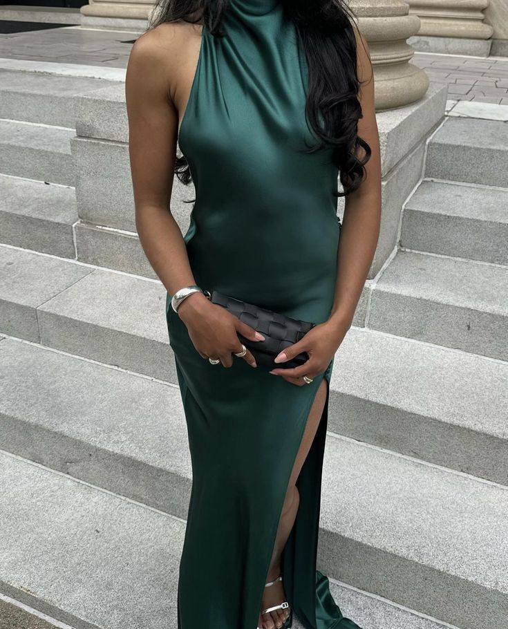 Robe de soirée en satin vert, simple, élégante, à bretelles, longue, fendue, sexy, robe de bal, robe de soirée, robe de soirée, robe d'invité de mariage, nv3941