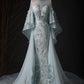 Robe de soirée trapèze longue en tulle bleu, élégante et rétro, avec appliques florales, longueur au sol, robe de bal nv3832
