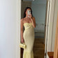 Yellow tulle tube top off-shoulder slim mermaid fishtail maxi dress long evening dress wedding guest party dress nv2730