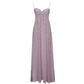 Wunderschönes, glänzendes, schulterfreies, langes Chiffon-Ballkleid mit Spaghettiträgern in Rosa, NV5213