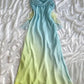 Orange Pink/Teal Unique Long A-Line Spaghetti Strap Ombre Chiffon Evening Gown Party Dress nv4347