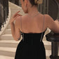 Robe de soirée courte noire vintage à bretelles spaghetti et chaîne en strass, coupe licou, robe de cocktail, mini robe de soirée, nv2400