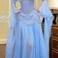 Fairy Luxury Court Style Hellblaues, perlenbesetztes, transparentes Abendkleid mit Schleppe – Hochzeits- und Ballkleid im Ozean-Stil NV6382