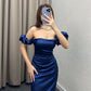 Green/blue/purple simple fashion tube top short sleeve long satin ball gown evening dress nv3091