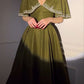 Olive Vintage Embroidery V Neck Long Dress Cape Short Sleeves Ball Gown Evening Dress nv1808