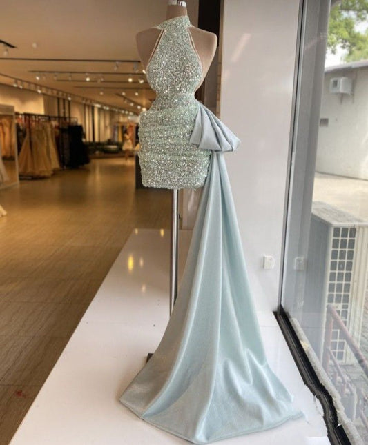 Mint Green Fashion Elegant Sequin Short Prom Dress Evening Gown nv2868