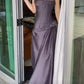 Grau Lila Vintage Mode Spaghettiträger Ärmellos Meerjungfrau Langes Satin Abendkleid Ballkleid nv3807