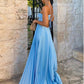 Blau Stilvoll Elegant Schlicht Liebsten Ärmellos A Linie Langes Chiffon Abendkleid Ballkleid Hochzeit Partykleid nv3805