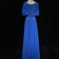 Robe de soirée longue en mousseline de soie, élégante et vintage, bleue, à manches courtes, avec perles, robe de bal, robe de soirée, robe de mère de mariée, robe de bal, nv3961