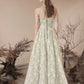 Jolie robe de bal verte en tulle à fleurs, longueur au sol, belle robe de soirée trapèze dos nu nv1414