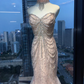 Strapless Nude Pink Mermaid Prom Dress Full Body Rhinestone Chain Beading Flowy Tulle Evening Gown  NV6984