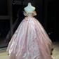 Pink Off Shoulder Organza Ball Gown, Lace Corset Dress with 3D Rose Flowers and Handmade Bows  NV7095