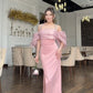 Pink/Green Simple Rhinestone Decorated Straps Off Shoulder Slit Side Mermaid Long Ball Gown Evening Dress nv2960