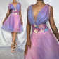NiceVestidos – Gradient Homecoming-Kleid, Lila, Rosa, modisch, Gradient, exquisites Blumenmuster, kurzes Chiffon-Blumenfeenkleid, Elfenkleid, Nv5582