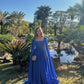 Blue simple elegant long sleeve chiffon long ball gown evening dress party dress nv2612