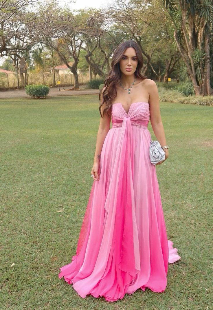 Pink tulle gradient ribbon fashion elegant tube top strapless long ball gown evening dress guest party dress bridesmaid dress nv2539