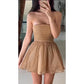 Elegantes, trägerloses, rückenfreies Abendkleid mit schmaler Schleife und Pailletten, schulterfrei, A-Linie, kurzes Mini-Homecoming-Kleid, Ballkleid nv2072