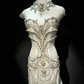 White Sheer Tulle Rhinestone Pearl Feather Train Mermaid Wedding Dress  NV6985