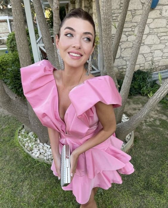 Rosa, modisches, schickes Homecoming-Kleid mit tiefem V-Ausschnitt, Partykleid nv2124