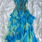Robe de soirée courte en mousseline de soie, dégradé bleu brillant, magnifique, style rétro, perles de pierres précieuses exquises, longueur cheville, à volants, NV5709