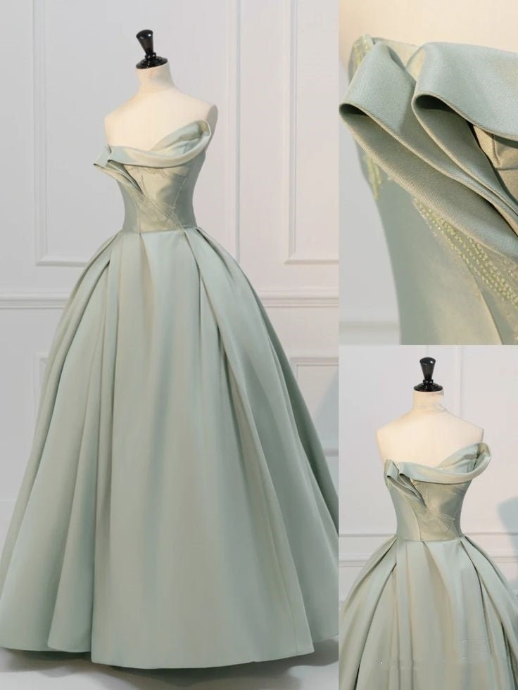 Robe de soirée longue élégante en tulle vert perlé nv2965
