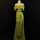 Robe de soirée longue en satin vert olive nv4790