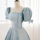 A-Linien-Ballkleid aus blauem Satin mit Puffärmeln und langem Ärmel, Abendkleider in Blau nv1726