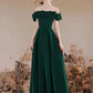 Robe de bal longue en velours vert à épaules dénudées, robe de soirée formelle verte nv1735