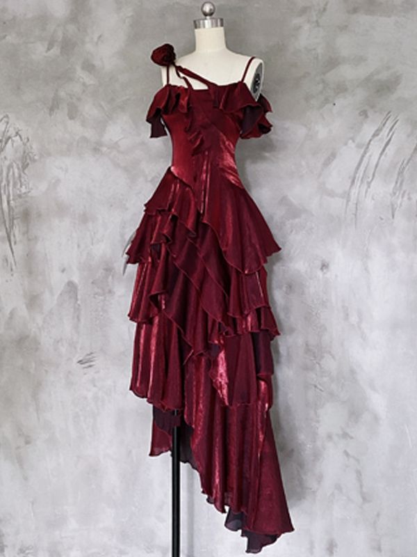 Wunderschönes rotes elegantes langes Meerjungfrau-Ballkleid aus Satin im Slim-Fit nv4819