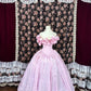 Rosa Blumen Perlen Prinzessin lange Satin Ballkleid Abendkleid Quinceanera Kleid nv4649