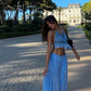 Blau/Rosa Mode Zweiteiler Elegantes Hochzeitsgast-Partykleid Urlaubskleid nv5334