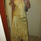 Robe de soirée longue en satin jaune élégante et élégante, deux pièces, tenue de soirée en bord de mer, nv3596