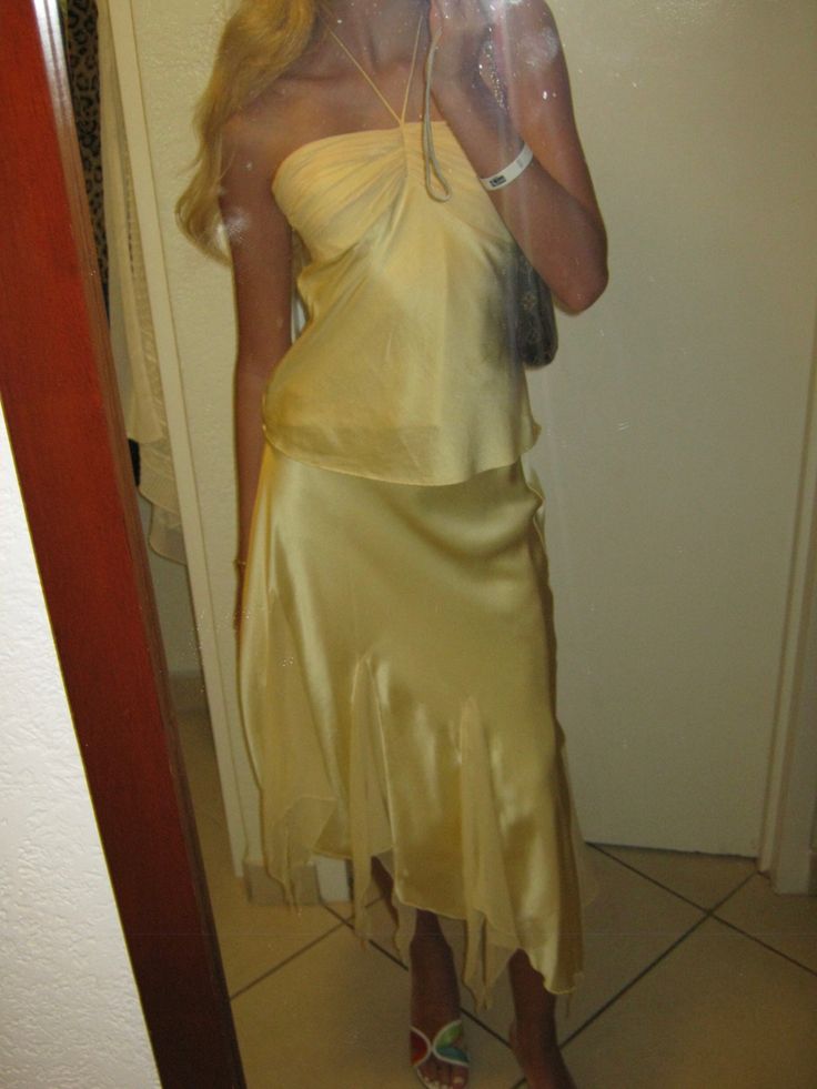 Robe de soirée longue en satin jaune élégante et élégante, deux pièces, tenue de soirée en bord de mer, nv3596