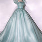 Grünes, einzigartiges, langes Ballkleid aus Tüll für süße 16-Jährige, Abendkleid nv2043