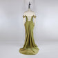 Robe de soirée longue en satin vert vintage élégante nv3529