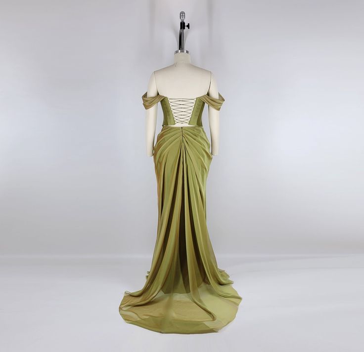 Robe de soirée longue en satin vert vintage élégante nv3529