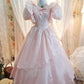 Pink Sweet Fashion Puff Sleeve Tulle Long Ball Gown Evening Dress nv3039