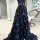 A-Linie, herzförmiger Ausschnitt, Tüll, Pailletten, schwarz, langes Ballkleid, schwarzes Abendkleid nv1468