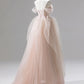 A-Linie, schulterfrei, Tüllspitze, champagnerrosa, langes Ballkleid, langes formelles Spitzenkleid nv1466