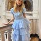 Blue tulle cute elegant layered long cake ball gown evening dress party dress nv2824