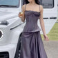 Grau Lila Vintage Mode Spaghettiträger Ärmellos Meerjungfrau Langes Satin Abendkleid Ballkleid nv3807