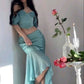 Blue romantic elegant two piece suit long evening dress ball gown nv2639