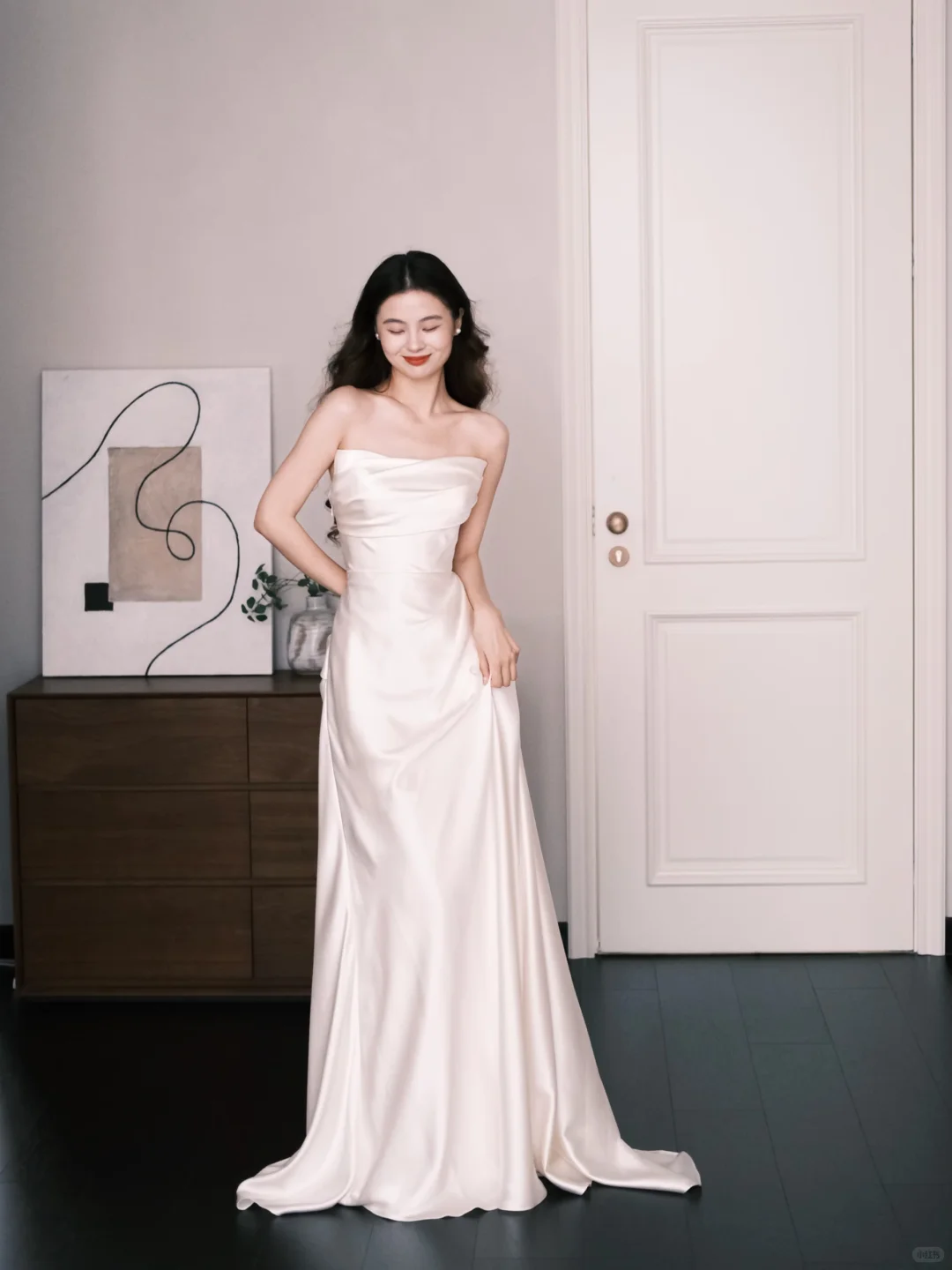Minimalist Satin Wedding Dress Strapless Draped Mermaid Bridal Gown  NV7244