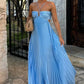 Blau Stilvoll Elegant Schlicht Liebsten Ärmellos A Linie Langes Chiffon Abendkleid Ballkleid Hochzeit Partykleid nv3805